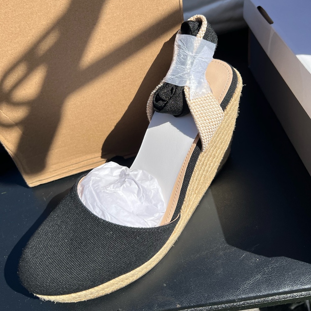 Black Espadrille Wedge Sandals